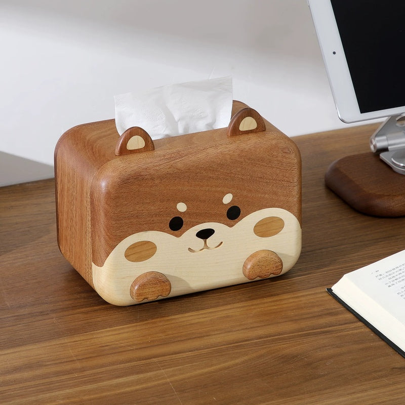 Shiba Inu Ebony Wood Tissue Box