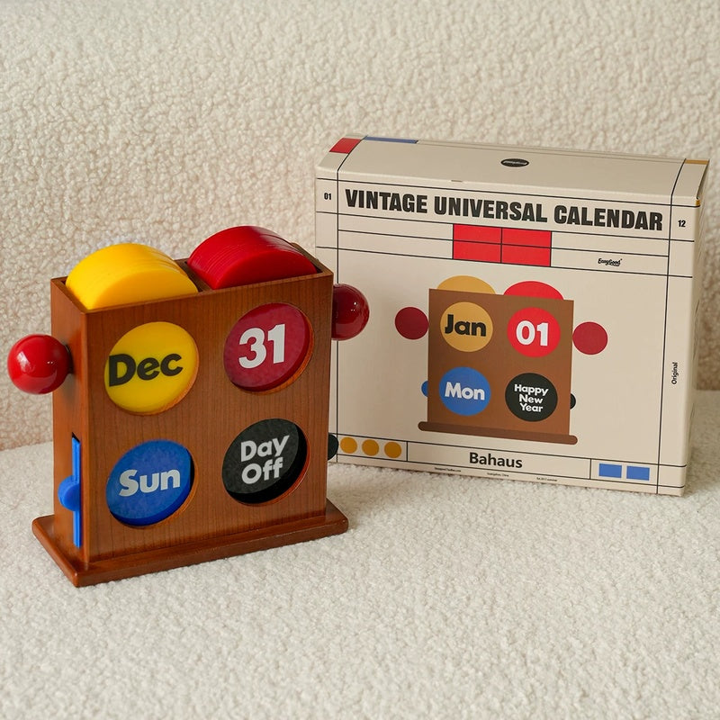 Easygood Bauhaus Retro Wooden Perpetual Calendar