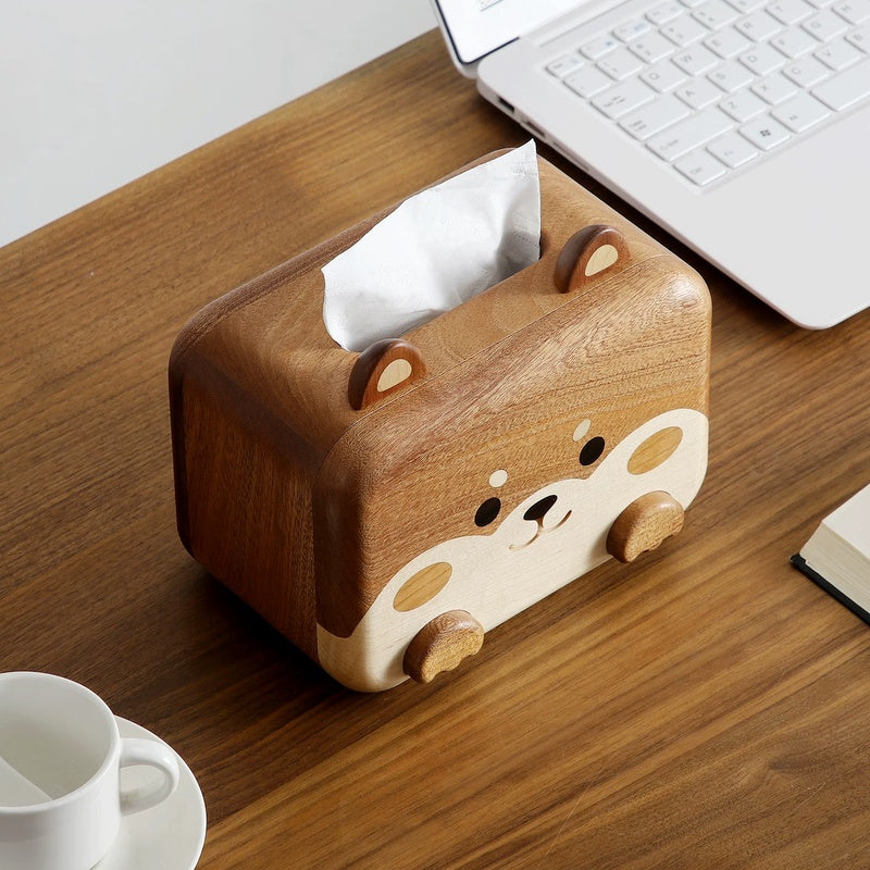 Shiba Inu Ebony Wood Tissue Box
