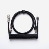 Onyx Black coiled braided USB-A to USB-C keyboard cable with detachable GX12 aviator connector
